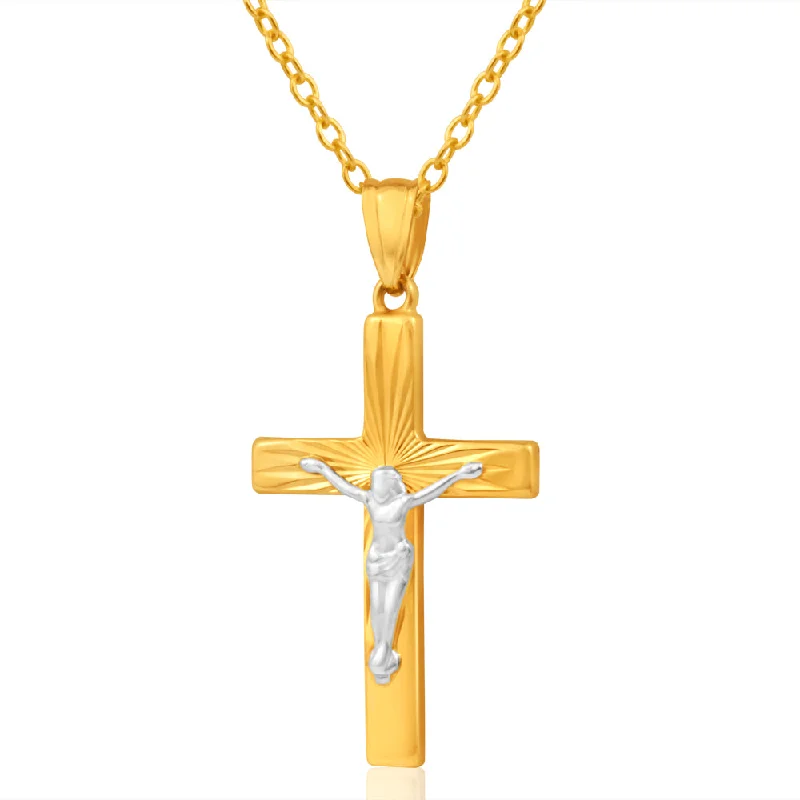 Grab Your Favorite Jewelry At The Lowest Prices 9ct Yellow Gold & White Gold Crucifix Pendant with Diamond cutting