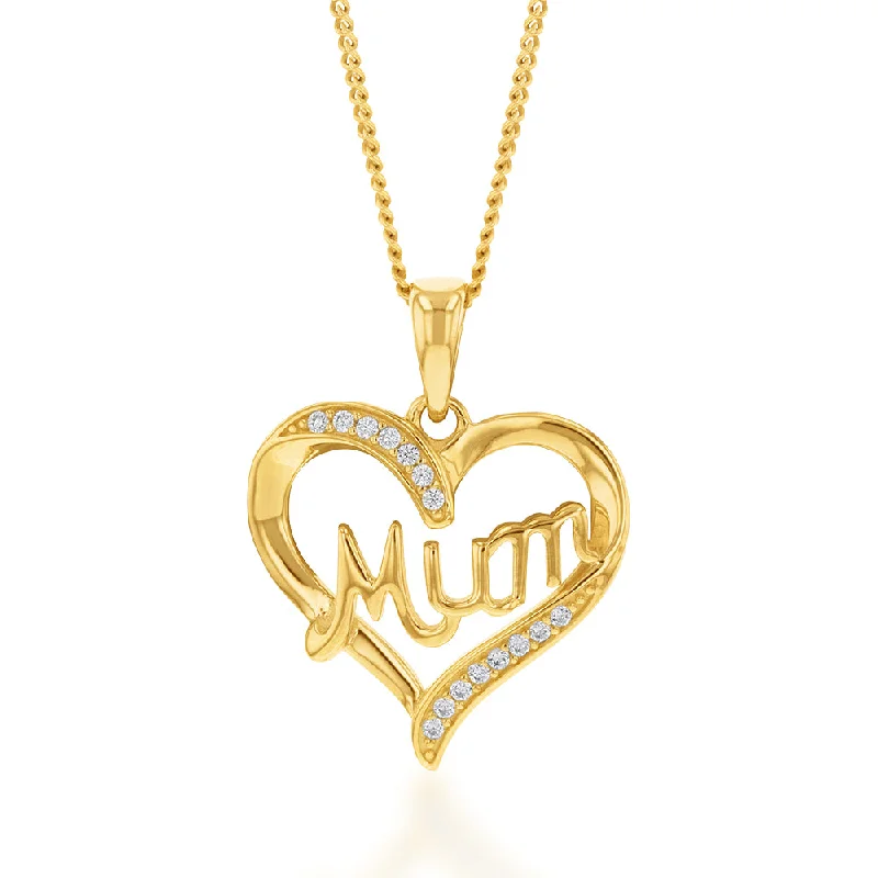 The Biggest Jewelry Sale Of The Year Is Here 9ct Yellow Gold Zirconia 'Mum' Heart Pendant