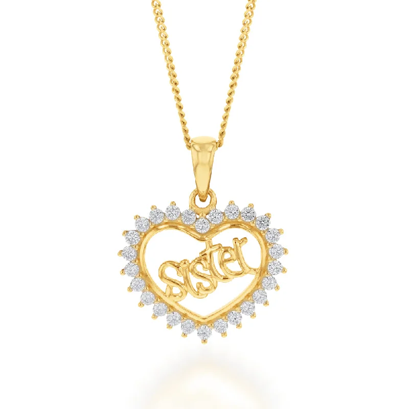 Modern Jewelry At Exclusive Discounts – Shop Today 9ct Yellow Gold Zirconia Sister in Heart Pendant