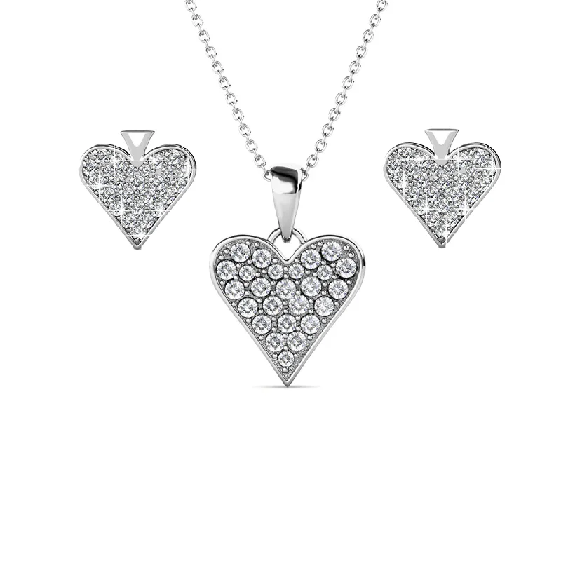 Get The Sparkle You Love At Prices You Adore Cecilia 18k White Gold Heart Necklace and Stud Earrings Jewelry Set with Crystals