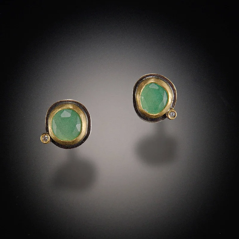 Premium Jewelry At Special Low Prices For A Limited Time Chrysoprase Stud Earrings with Diamond Dot