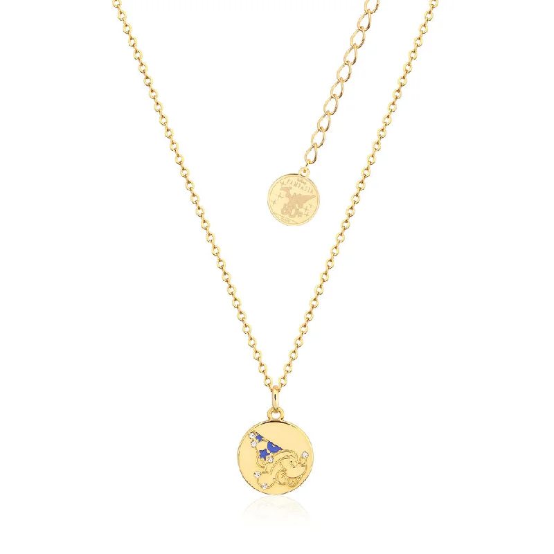 Affordable Luxury Jewelry For Every Occasion Disney Fantasia Gold Plated Sorcerer's Mickey Reversible Medallion Pendant on Chain