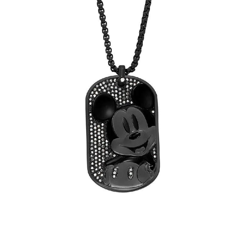Handcrafted Jewelry Sale – Unique Designs At Low Prices Disney Mickey Mouse Black Tone Stainless Steel Dog Tag Pendant On Chain 100th Disney Anniversary