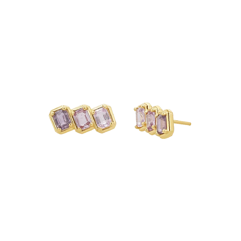 Shop Trending Jewelry With Exclusive Savings Emerald Cut Pink Ombré Trio Sapphire Earrings