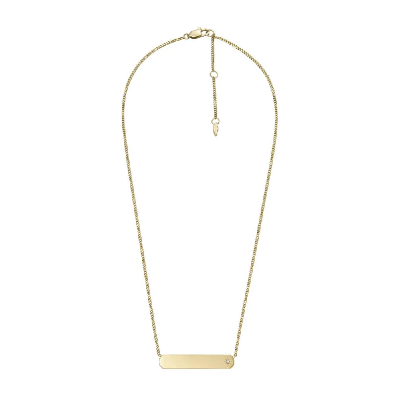 Jewelry Clearance Event – Stock Up Before It's Over Fossil Yellow Gold Plated Stainless Steel Drew ID Pendant with Chain