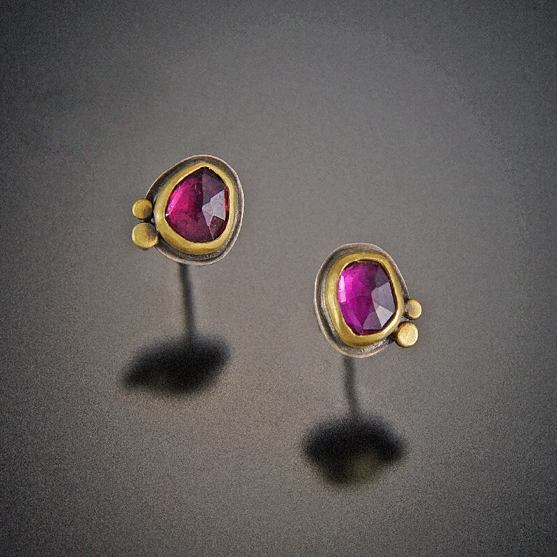 Luxury Jewelry Sale – Sparkle For Less Garnet Stud Earrings with Two 22k Dots