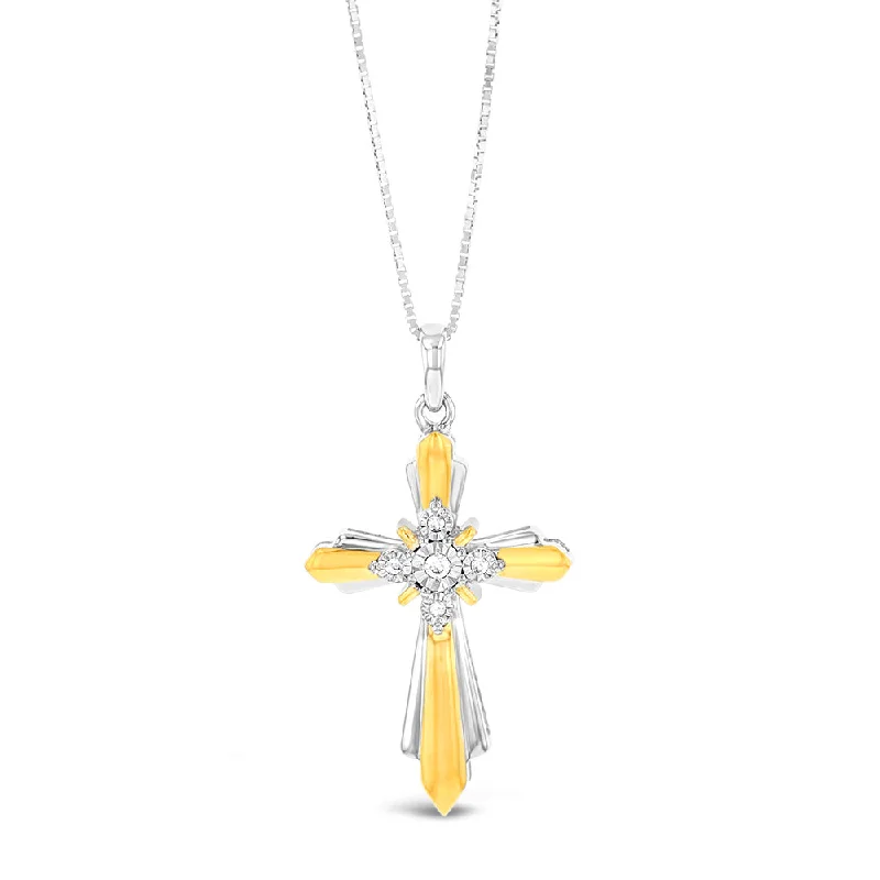 Shop Modern Jewelry Collections With Exclusive Discounts Gold Plated Sterling Silver Cross Diamond Pendant with 5 Round Diamonds on 46cm Chain