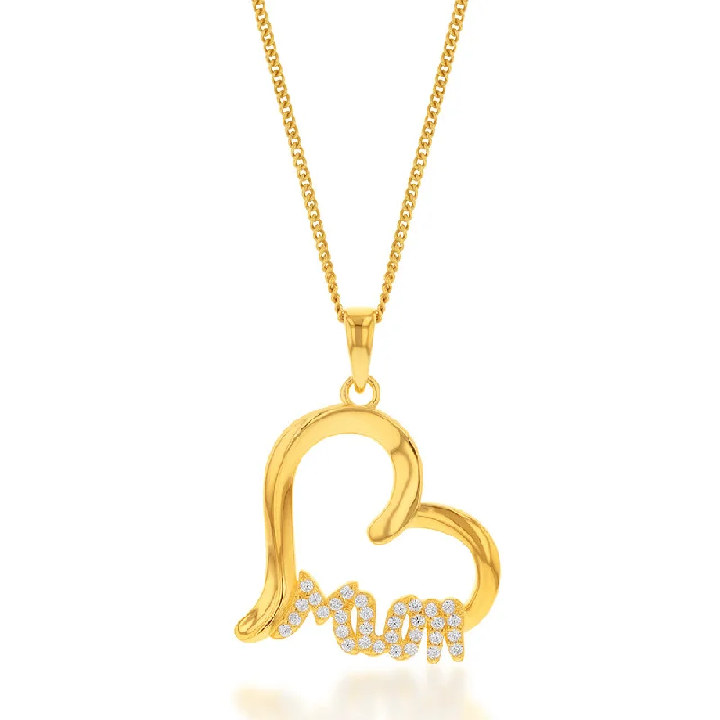 Exclusive Jewelry Bundles At Discounted Prices Gold Plated Sterling Silver Mum On Open Heart With Cubic Zirconia Pendant