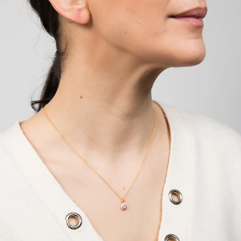 Bestselling Jewelry At Special Promotional Rates Gold Plated Sterling Silver Round Pink Enamel and Cubic Zirconia With 45cm Chain