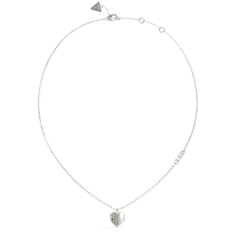 Flash Sale On Elegant Jewelry – Don't Miss Out Guess Rhodium Plated Stainless Steel 16-18" Plain & Pave Heart Charm Chain