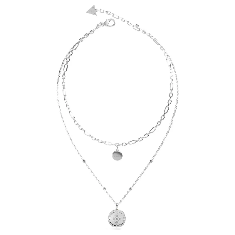 Grab Your Dream Jewelry At The Lowest Prices Guess Rhodium Plated Stainless Steel Two Layers Love 16-18"Chain