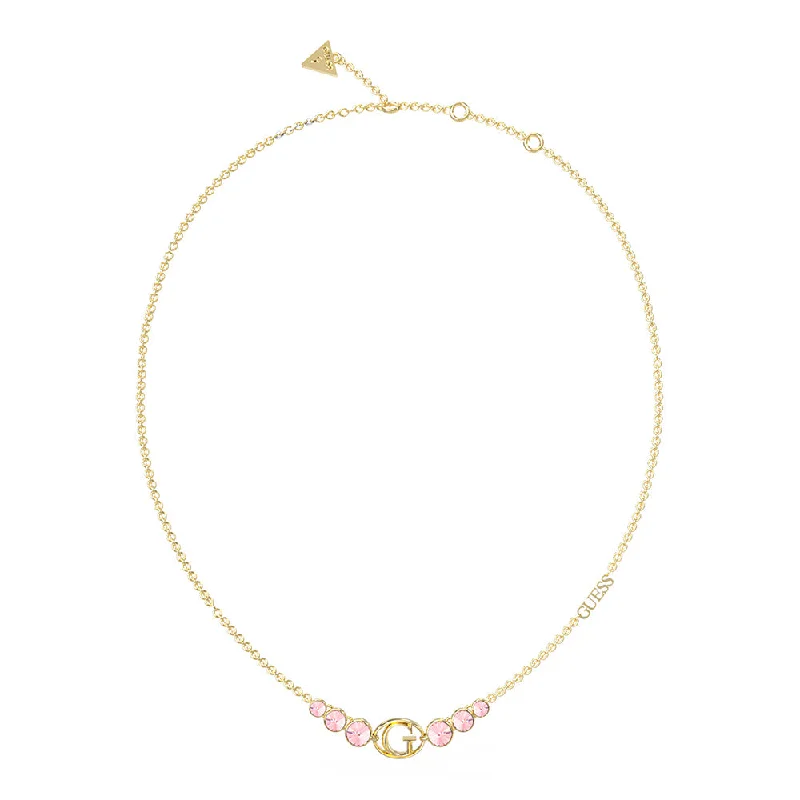 Bestselling Jewelry Now On Sale – Elevate Your Look Guess Stainless Steel Gold Plated "G" Logo Rose Stone Pendant On 16-18" Chain