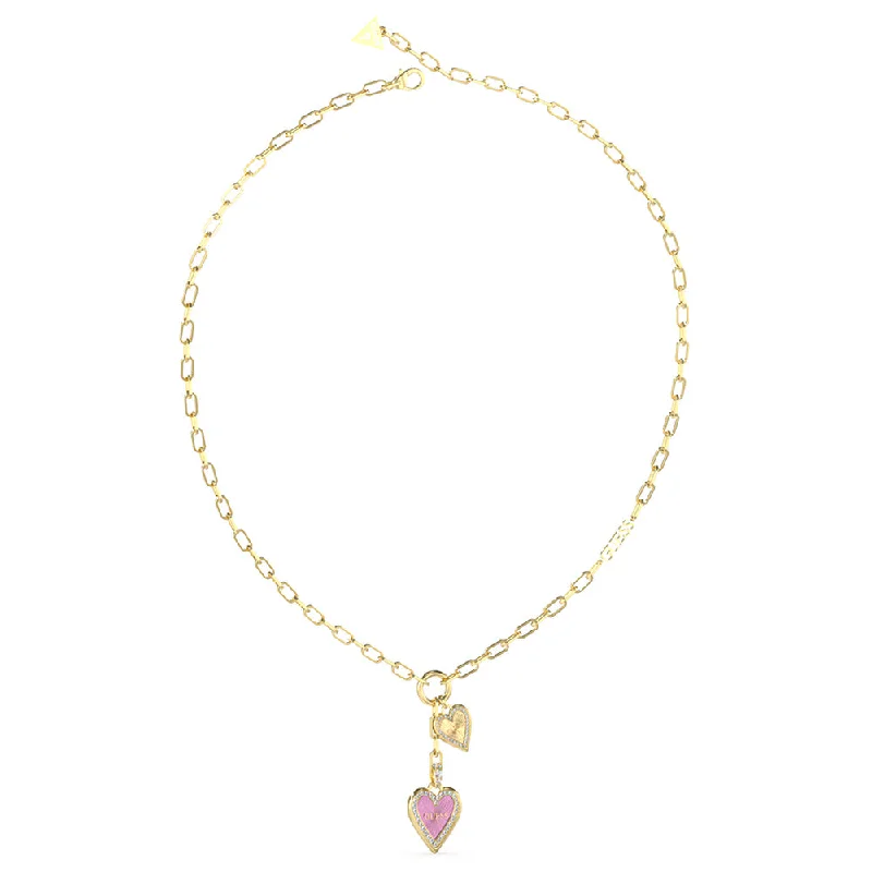 Luxury Jewelry Sale – Sparkle For Less Guess Stainless Steel Gold Plated Pink Double Heart Pendant On 16-18 Chain