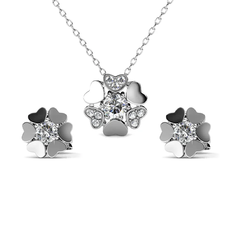 Jewelry Clearance Event – Stock Up Before It's Over Khloe 18k White Gold Heart Necklace and Stud Earrings Jewelry Set with Crystals