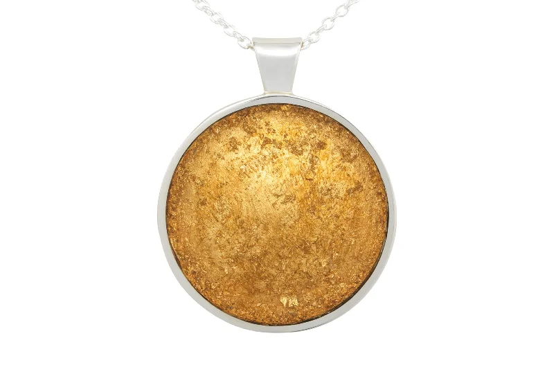 High-End Jewelry, Now More Affordable Than Ever 24ct Gold Leaf Round Resin Pendant, Sterling Silver