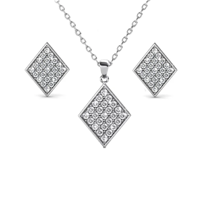 Affordable Glamour – Premium Jewelry For Less Lennon 18k White Gold Necklace and Stud Earrings Jewelry Set with Crystals