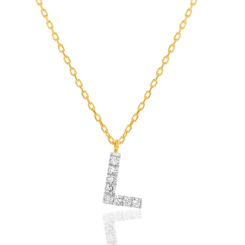 Shop Jewelry That Shines Without The High Price Luminesce Lab Diamond L Initial Pendant in 9ct Yellow Gold with Adjustable 42cm Chain