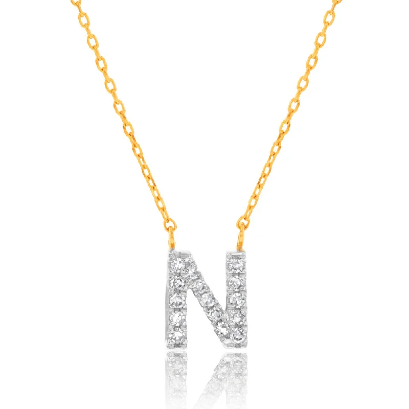 Premium Diamond Jewelry For Unforgettable Moments Luminesce Lab Diamond N Initial Pendant in 9ct Yellow Gold with Adjustable 45cm Chain