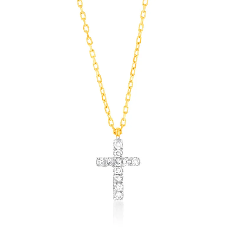 Dazzle With Discounts – Shop Jewelry On Sale Luminesce Lab Diamond Petite Cross Pendant 9ct Yellow Gold on Adjustable 45cm Chain