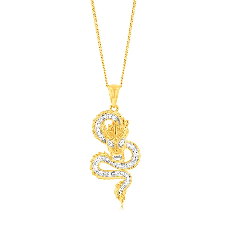 Dazzle In Elegance With Our Biggest Jewelry Sale Luminesce Lab Grown 1/10 Carat Dragon Diamond Pendant in 9ct Yellow Gold