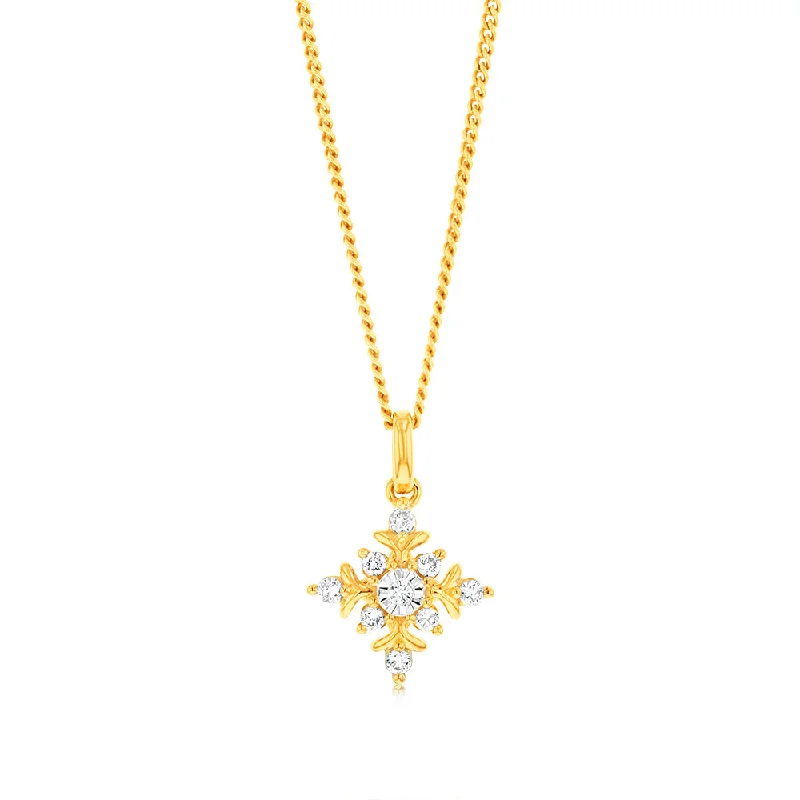 Elevate Your Jewelry Collection With Limited-Time Savings Luminesce Lab Grown Snowflake 1/10 Carat Diamond Pendant in 9ct Yellow Gold
