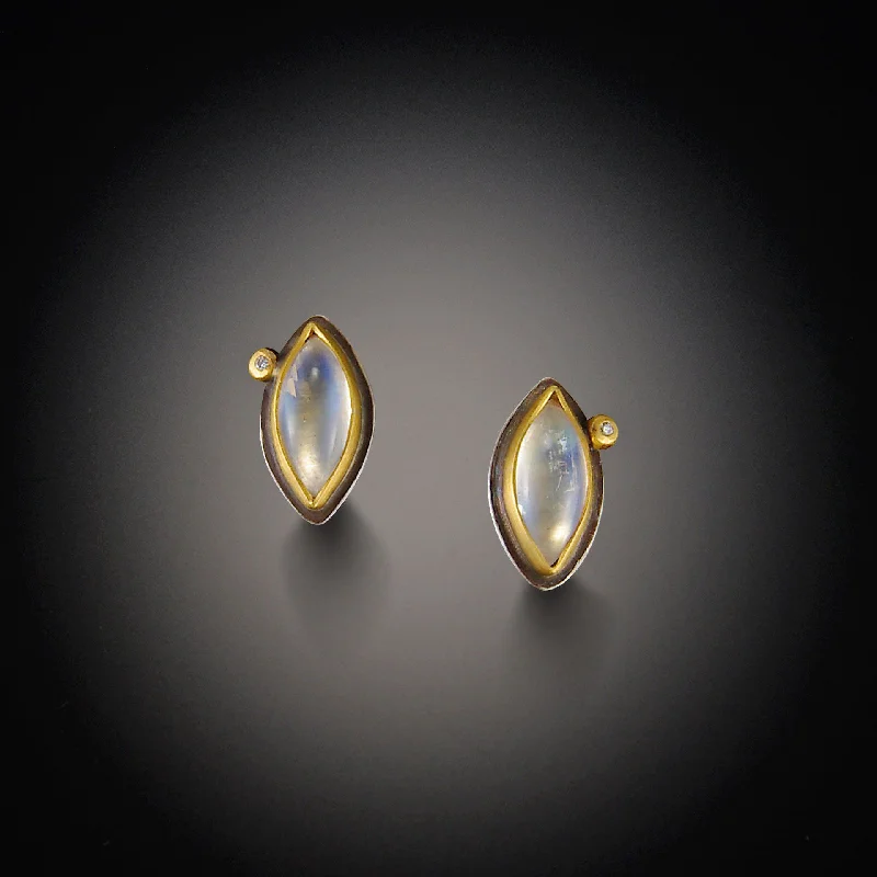 Limited-Stock Jewelry Sale – Once It's Gone, It's Gone Moonstone Stud Earrings with Diamond Dot