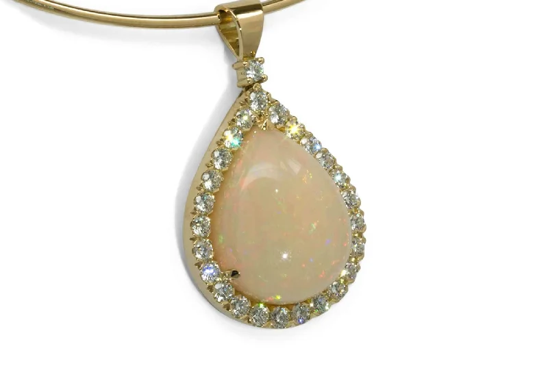 Elegant Jewelry At Unbeatable Offers – Shop Before It's Gone Opal and Diamond Pendant, Yellow Gold