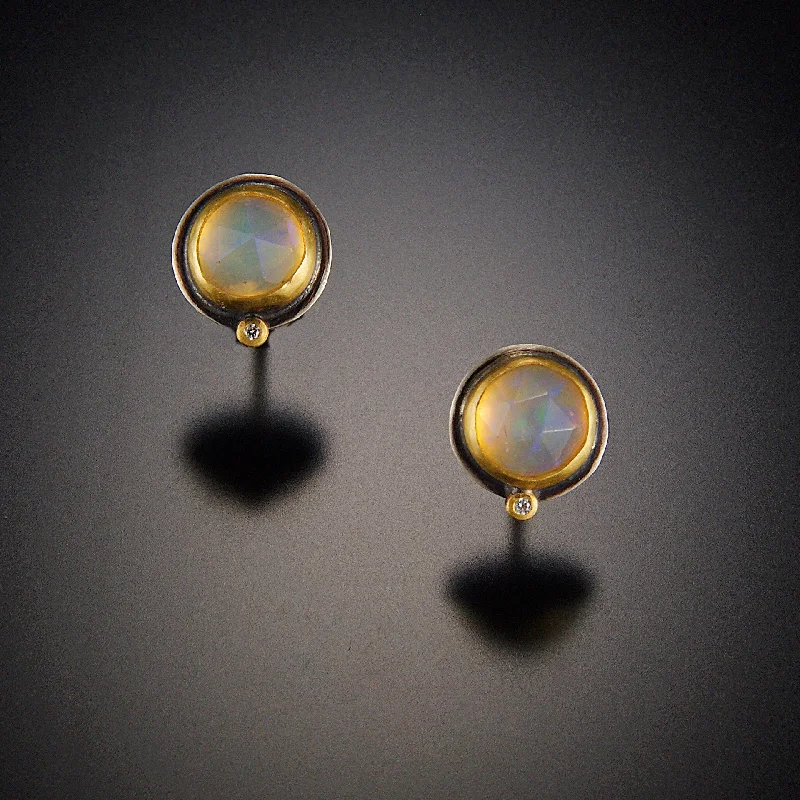 Personalized Jewelry At Special Discount Rates Opal Stud Earrings with Diamond Dot