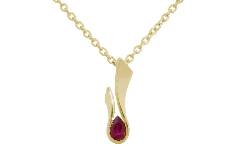 Breathtaking Jewelry, Breathtaking Prices Flame Pendant with Precious Pear Gemstone, Yellow Gold