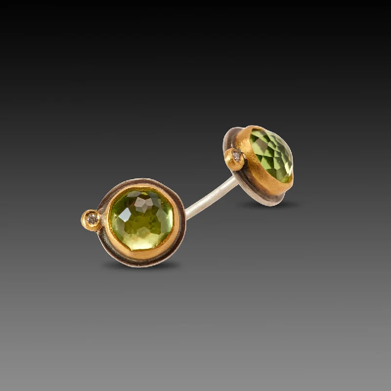 Customized Silver Jewelry For Unique Style Peridot Stud Earrings with Diamonds