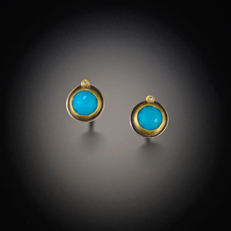 Fashion-Forward Jewelry At Incredible Prices Rose Cut Turquoise Stud Earrings with Diamonds