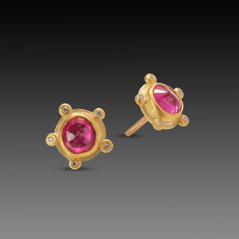 Versatile Layering Jewelry For Effortless Chic Ruby Stud Earrings with Diamonds