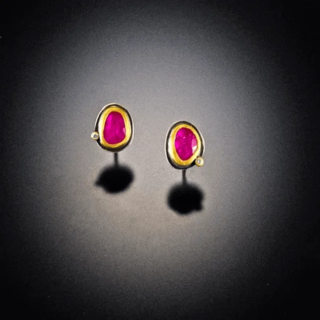 Discounted Luxury Jewelry – Shine Without The Splurge Ruby with Diamond Dot Stud Earrings