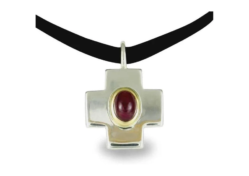 Premium Jewelry Now Available At Special Discounts Silver & 9ct Gold Cross with Garnet