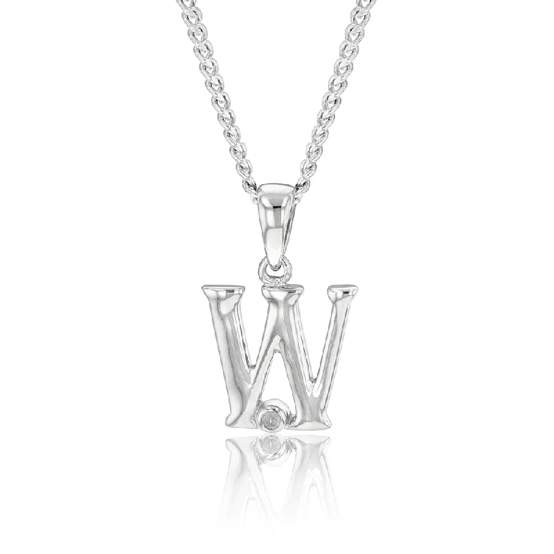 Don't Miss These Dazzling Jewelry Discounts Silver Pendant Initial W set with Diamond