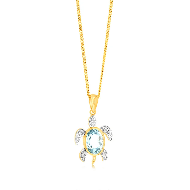 Elegant Rose Gold Jewelry For A Stylish Touch Sky Blue Topaz Tortoise Pendant in 5 Diamonds
