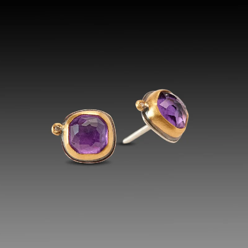 Affordable Gold-Plated Jewelry For Modern Fashion Square Amethyst Stud Earrings