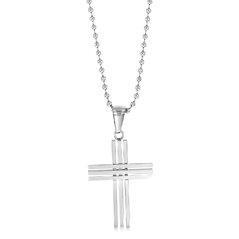 Jewelry Flash Sale – Stylish Designs At Unbeatable Rates Stainless Steel Stripped Cross On 60.9cm Ball Chain