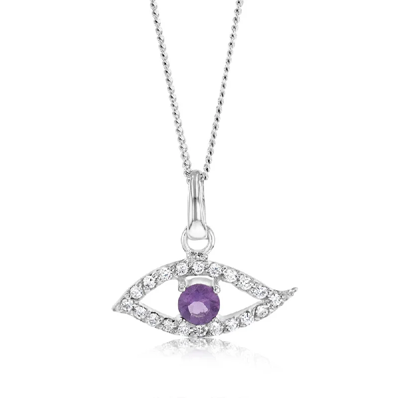 Timeless Elegance, Temporary Discounts – Act Fast Sterling Silver Amethyst And Cubic Zirconia Eye Pendant