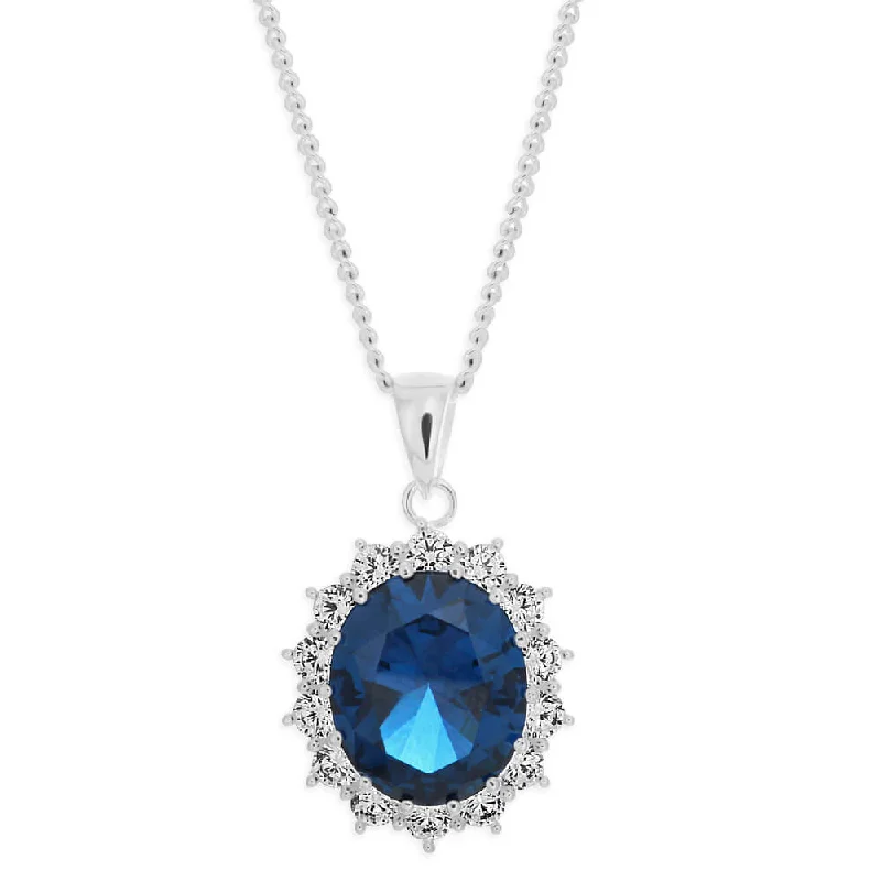 Exclusive Jewelry Discounts – Shop Now For Savings Sterling Silver Blue and White Zirconia Oval Pendant