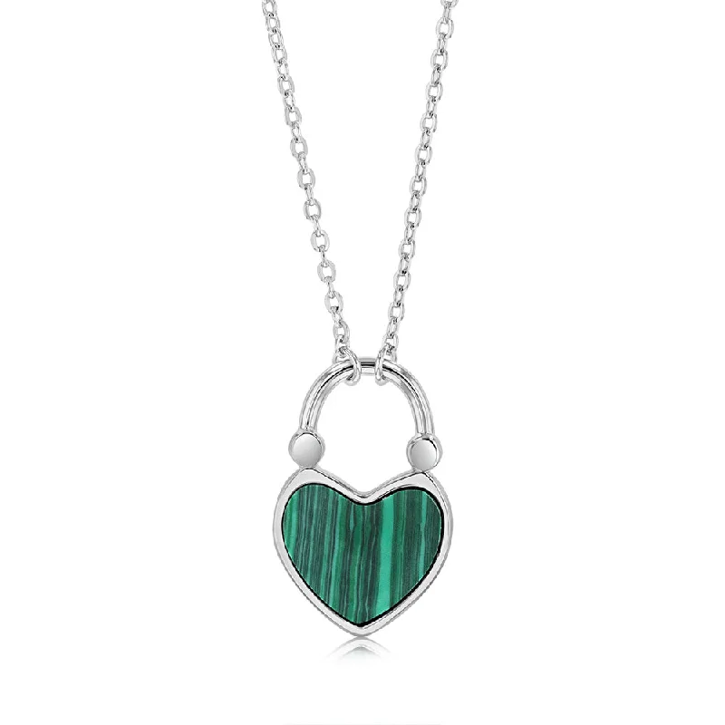 Bohemian-Inspired Jewelry For Free-Spirited Fashion Sterling Silver Created Malachite Heart Pendant On Chain