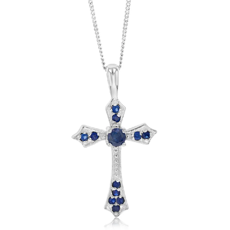 Once-A-Year Jewelry Deals – Shop Before They’Re Gone Sterling Silver Created Sapphire Fancy Cross Pendant