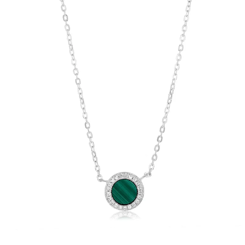 Special Jewelry Deals – Upgrade Your Collection Sterling Silver Cubic Zirconia Created Malachite Round Pendant On 45cm Chain