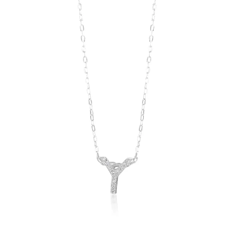 Last Chance To Grab Your Favorite Jewelry At A Discount Sterling Silver Cubic Zirconia Inital "Y" Pendant On 39+3cm Chain
