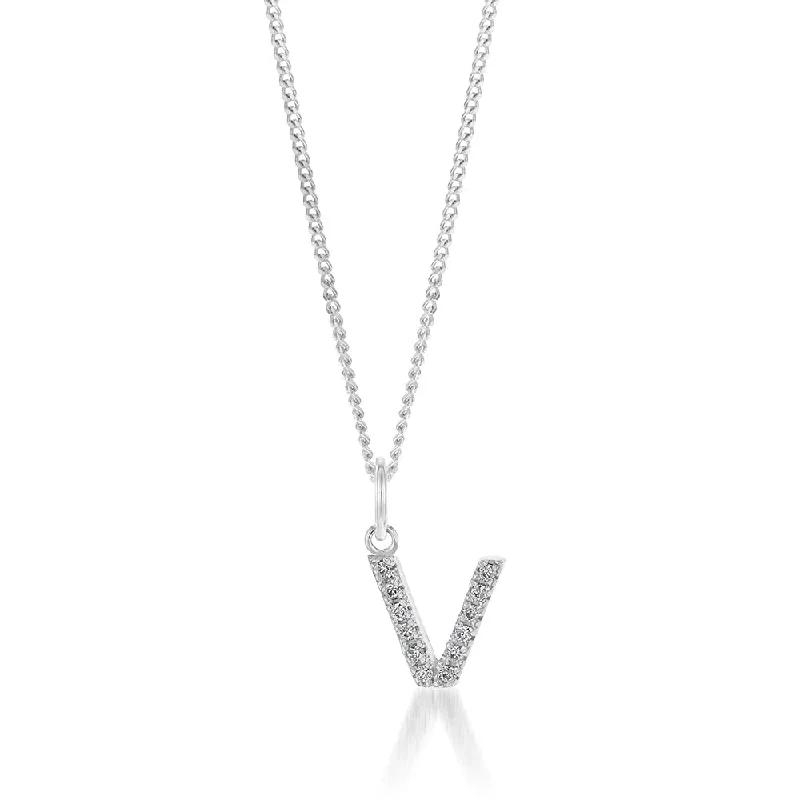 Best Jewelry Sale Prices – Limited-Time Offer Sterling Silver Cubic Zirconia Initial "V" Pendant