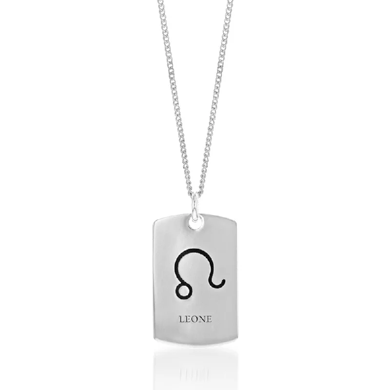 Stunning Statement Jewelry, Unbeatable Discounts Sterling Silver Dog Tag With Leo Zodiac/Star Sign Pendant