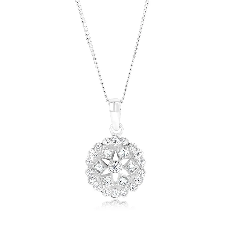 Customized Silver Jewelry For Unique Style Sterling Silver Geometric Flower Cubic Zirconia Pendant