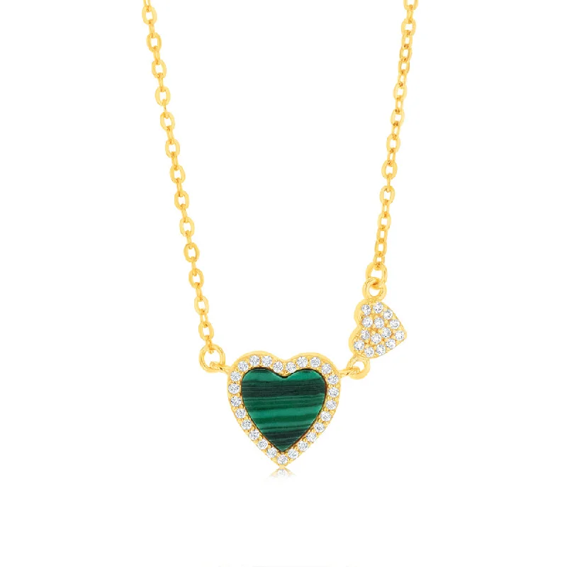 Modern Statement Jewelry For Bold Styling Sterling Silver Gold Plated Created Malachite Heart Pendant On Chain