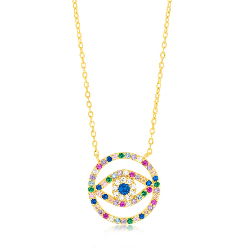 Timeless Jewelry Styles At Wallet-Friendly Prices Sterling Silver Gold Plated Multicolour Zirconia Evil Eye Pendant on 45.7cm Chain