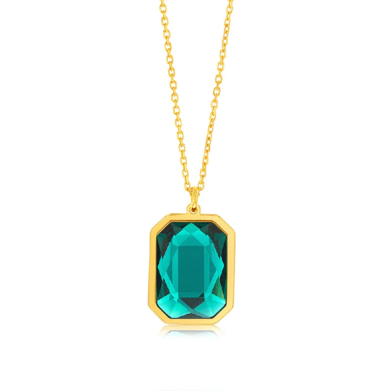 Premium Diamond Jewelry At Once-In-A-Lifetime Discounts Sterling Silver Gold Plated Rectangle Emerald Green Crystal Pendant On Chain